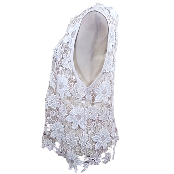 Muche et Muchette Crochet Sleeveless Top White Embroidered Lace Keyhole Back - Picture 7 of 12
